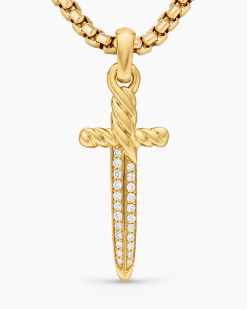 Womens Petrvs® Dagger Amulet in 18ct Yellow Gold with Diamonds, 32mm