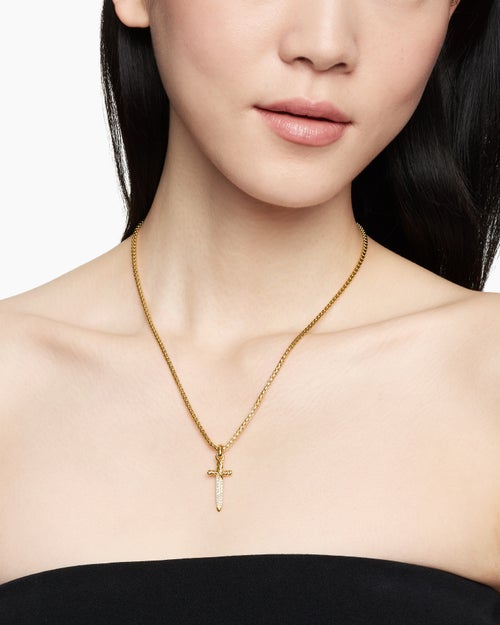 Womens Petrvs® Dagger Amulet in 18K Yellow Gold with Diamonds, 32mm