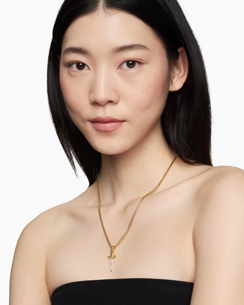 Womens Petrvs® Dagger Amulet in 18ct Yellow Gold with Diamonds, 32mm