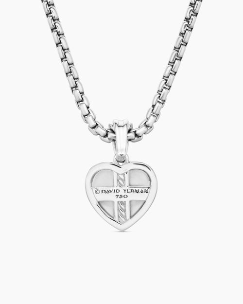 Womens SY Heart Amulet in 18K White Gold with Diamonds and Pink Sapphire, 12.8mm