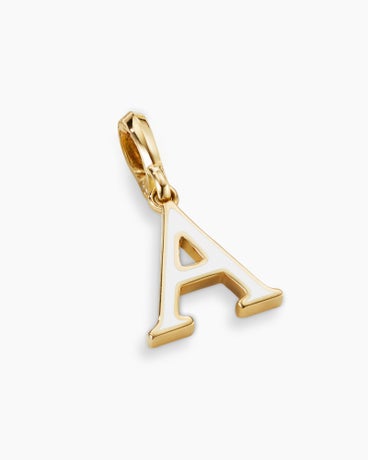 Initial Charm in White Enamel A with 18K Yellow Gold