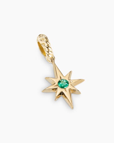 Amulette étoile polaire pierre porte-bonheur en or jaune 18 carats et émeraude, 15 mm