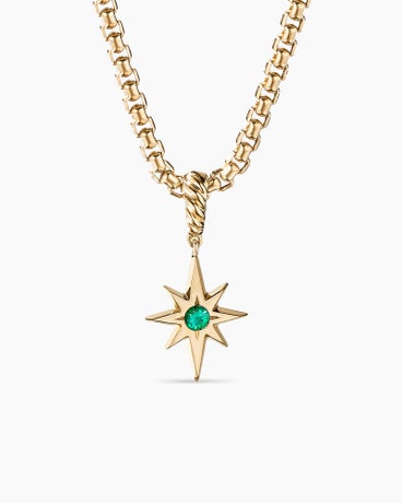 North Star Birthstone Amulet in 18K Yellow Gold with Emerald, 15mm