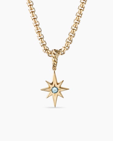 North Star Birthstone Amulet in 18K Yellow Gold with Aquamarine, 15mm