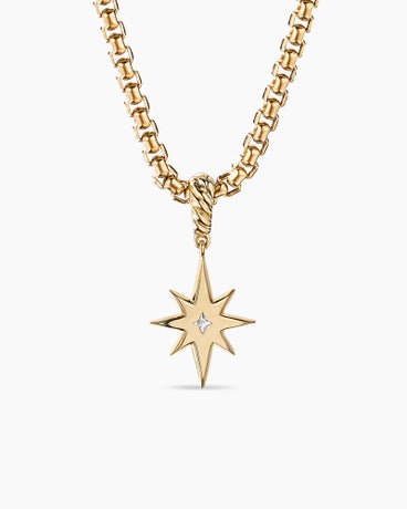 North Star Birthstone Amulet in 18K Yellow Gold with Center Diamond, 15mm