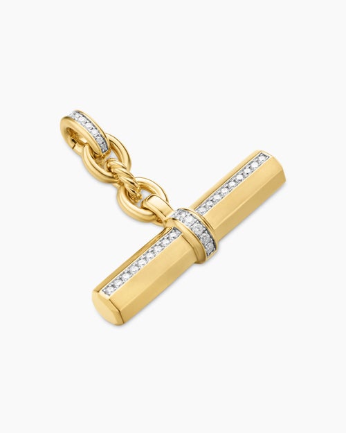Womens Lexington E/W Barrel Pendant in 18K Yellow Gold with Diamonds, 32mm