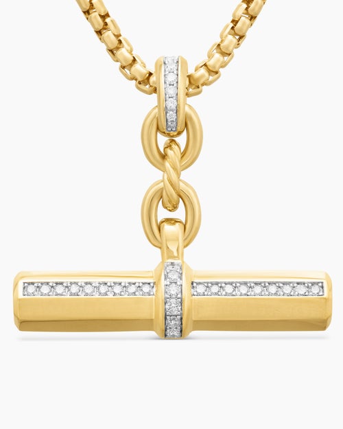 Womens Lexington E/W Barrel Pendant in 18K Yellow Gold with Diamonds, 32mm