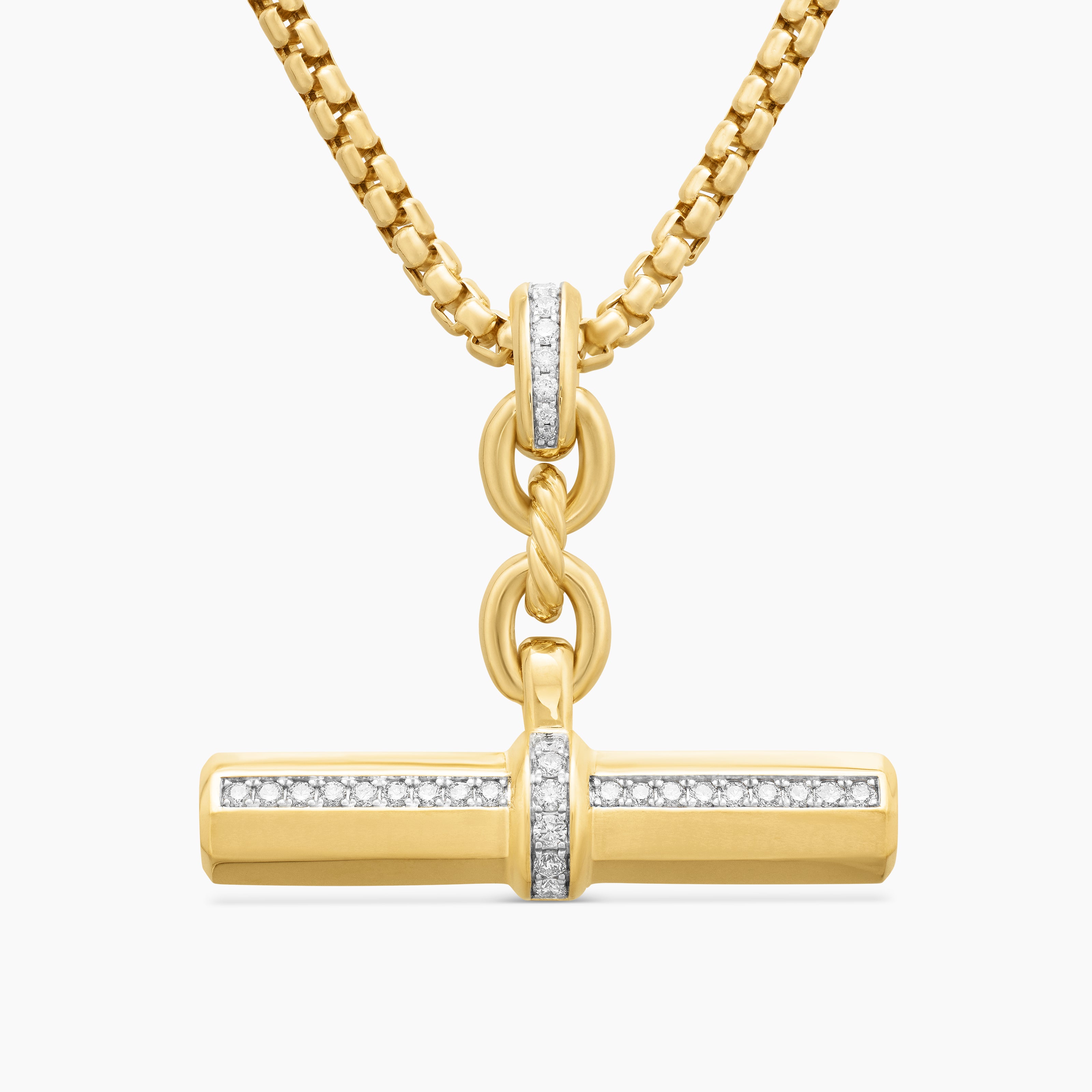 Womens Lexington E/W Barrel Pendant in 18K Yellow Gold with Diamonds, 32mm