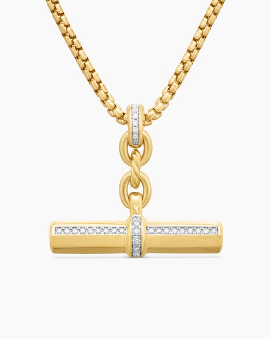 Lexington E/W Barrel Pendant in 18ct Yellow Gold with Diamonds, 32mm