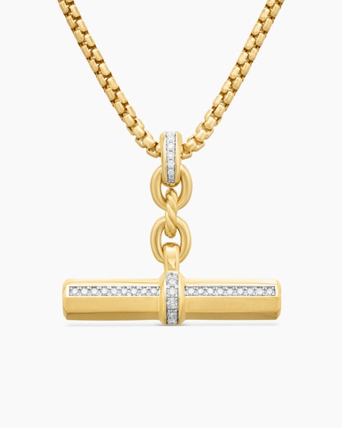 Womens Lexington E/W Barrel Pendant in 18K Yellow Gold with Diamonds, 32mm