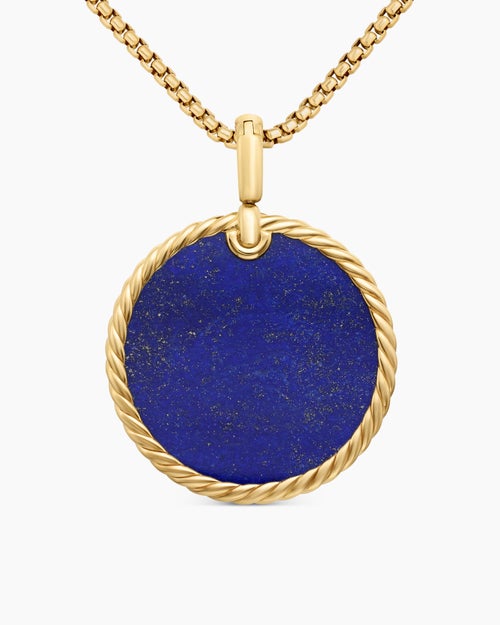 Womens DY Elements® Disc Pendant in 18K Yellow Gold with Lapis, 32mm