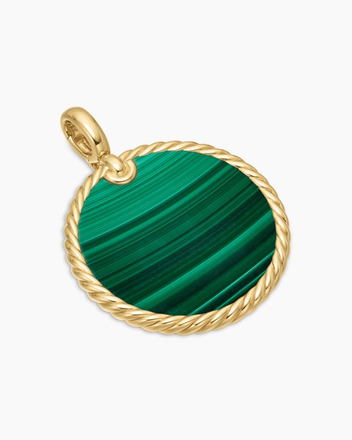 Womens DY Elements® Disc Pendant in 18K Yellow Gold with Malachite, 32mm