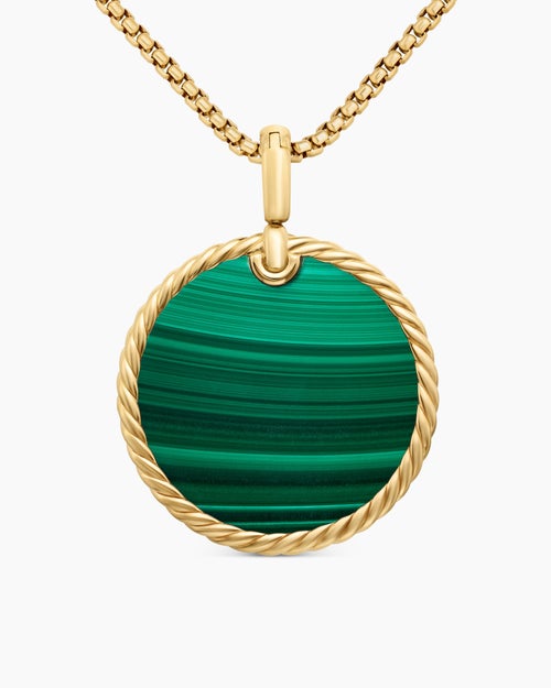 Womens DY Elements® Disc Pendant in 18K Yellow Gold with Malachite, 32mm