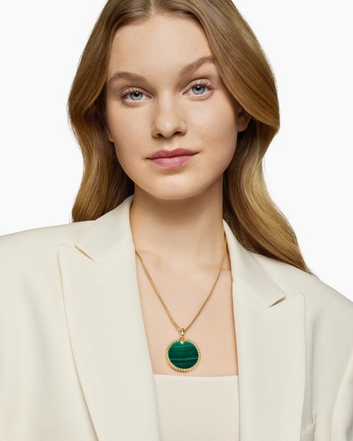 Womens DY Elements® Disc Pendant in 18K Yellow Gold with Malachite, 32mm