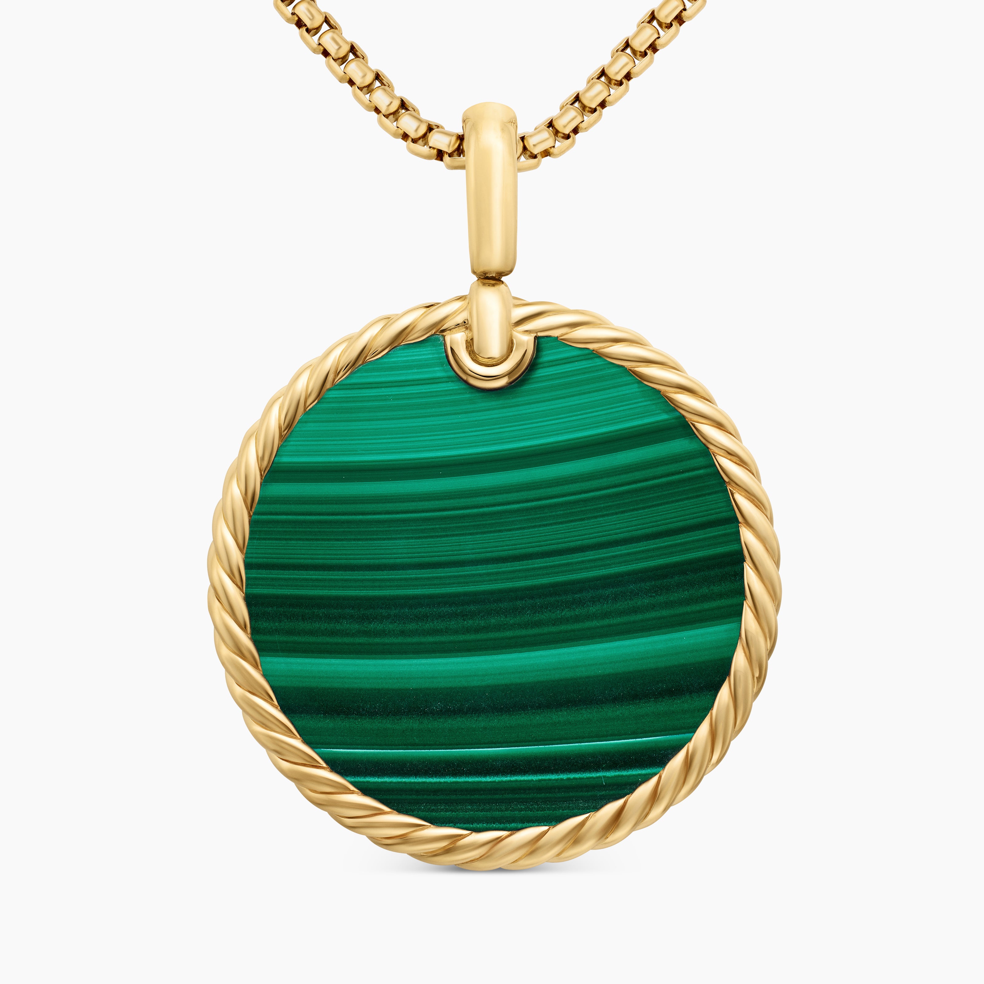 Womens DY Elements&reg; Disc Pendant in 18K Yellow Gold with Malachite, 32mm