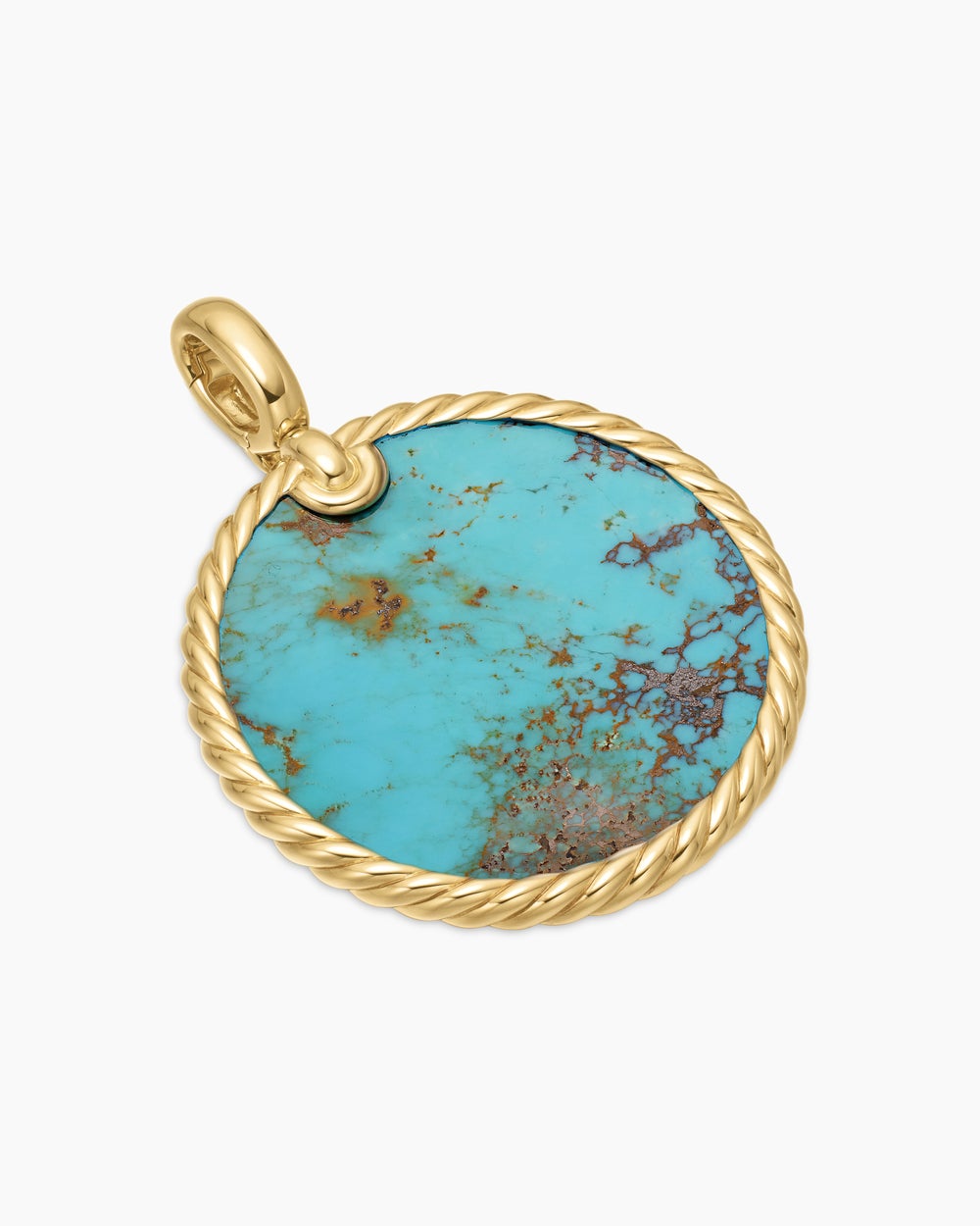 Womens DY Elements® Disc Pendant in 18K Yellow Gold with Turquoise, 32mm
