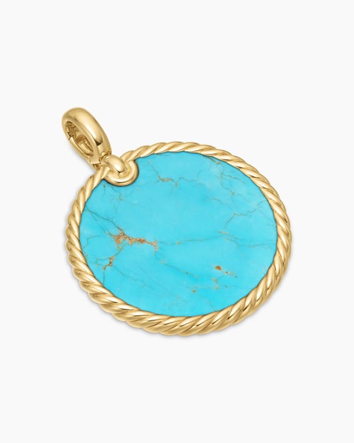 Womens DY Elements® Disc Pendant in 18K Yellow Gold with Turquoise, 32mm