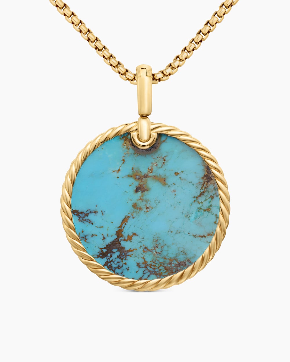 Womens DY Elements® Disc Pendant in 18K Yellow Gold with Turquoise, 32mm