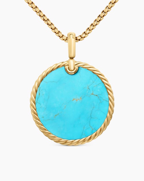 Womens DY Elements® Disc Pendant in 18K Yellow Gold with Turquoise, 32mm