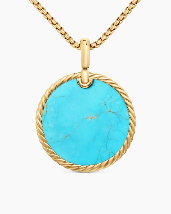 DY Elements® Disc Pendant in 18K Yellow Gold with Turquoise, 32mm