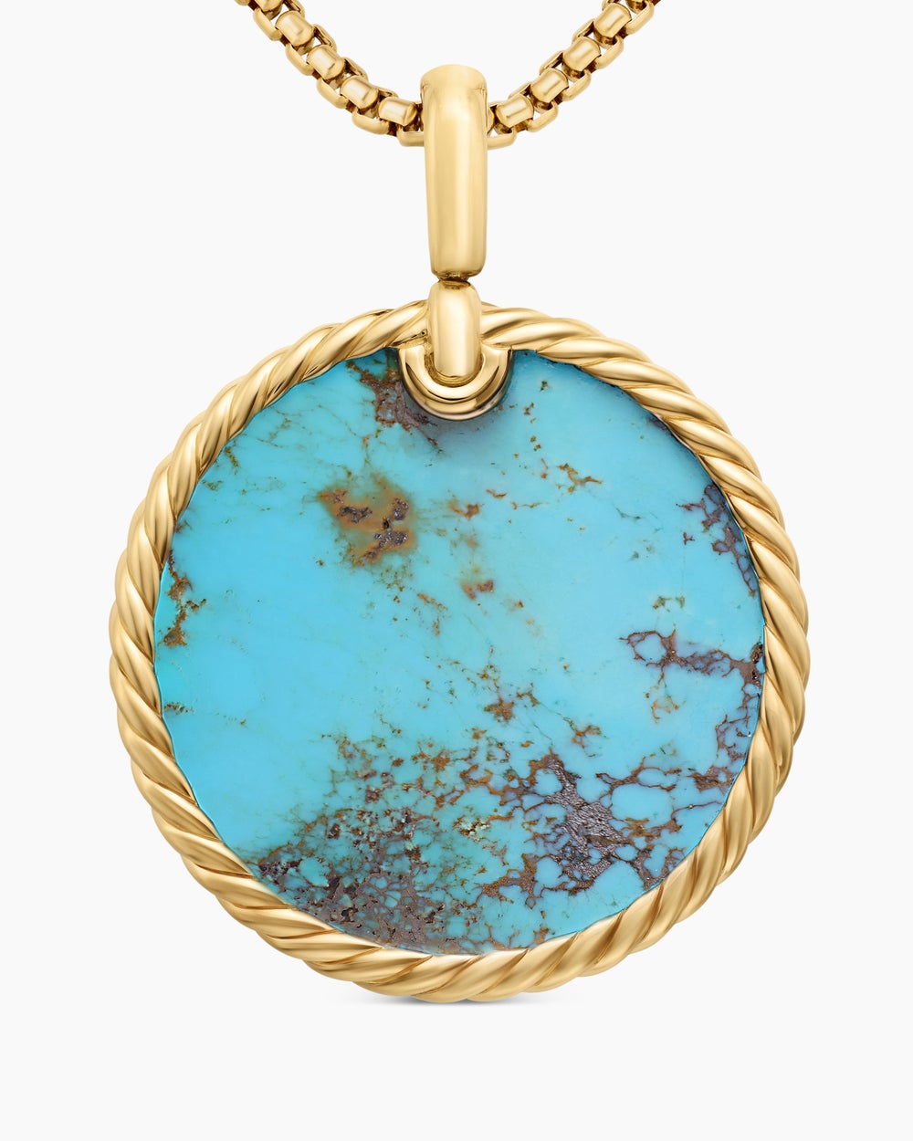 Womens DY Elements® Disc Pendant in 18K Yellow Gold with Turquoise, 32mm