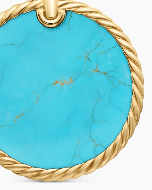Womens DY Elements® Disc Pendant in 18K Yellow Gold with Turquoise, 32mm