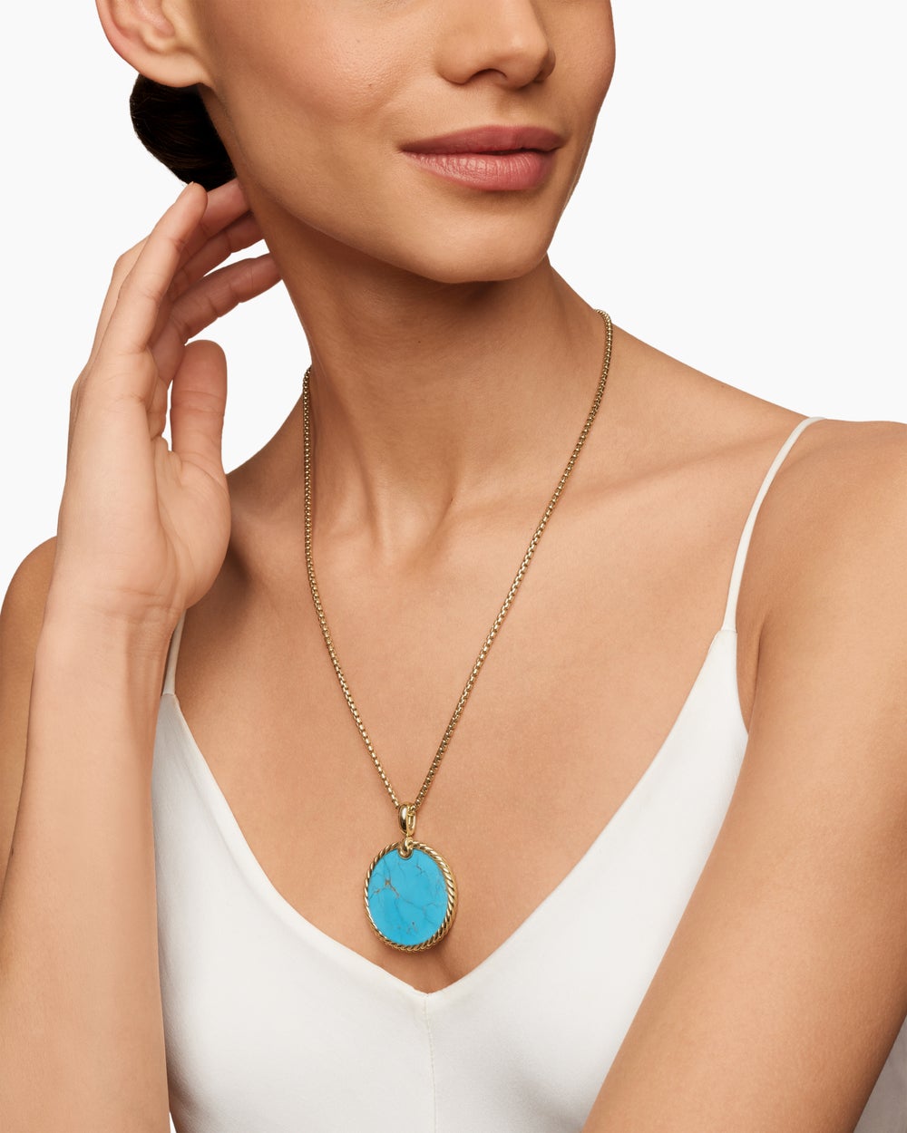 Womens DY Elements® Disc Pendant in 18K Yellow Gold with Turquoise, 32mm