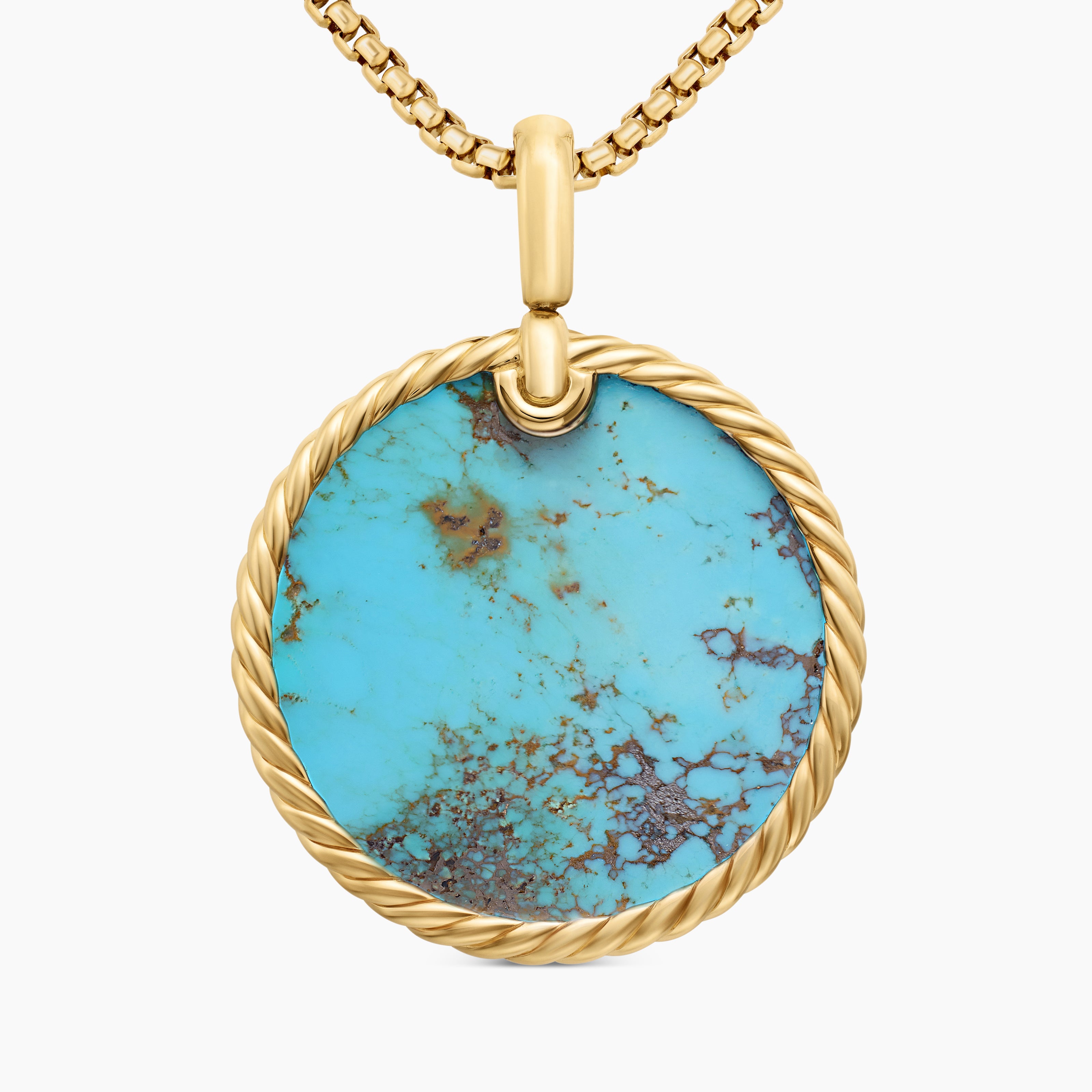 Womens DY Elements&reg; Disc Pendant in 18K Yellow Gold with Turquoise, 32mm