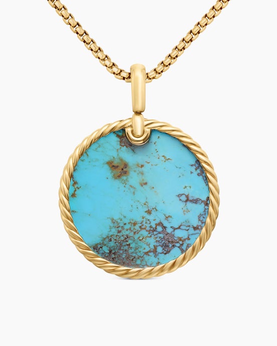 DY Elements® Disc Pendant in 18K Yellow Gold with Turquoise, 32mm