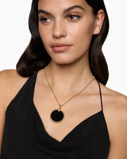 Womens DY Elements® Disc Pendant in 18K Yellow Gold with Black Onyx Reversible to Mother of Pearl, 32mm
