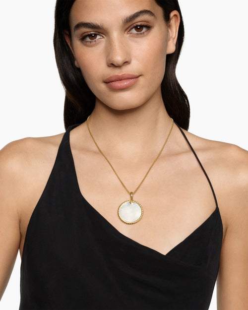 Womens DY Elements® Disc Pendant in 18ct Yellow Gold with Black Onyx Reversible to Mother of Pearl, 32mm