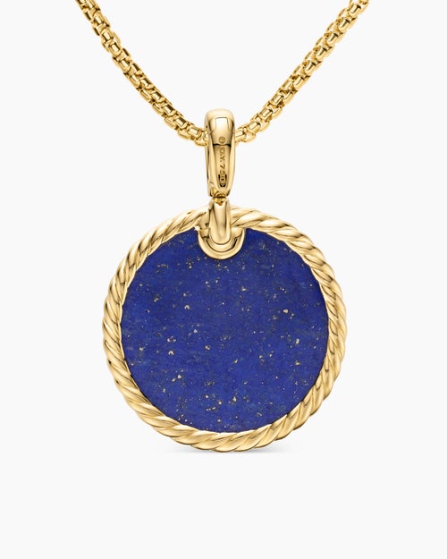 Womens DY Elements® Disc Pendant in 18K Yellow Gold with Lapis, 24mm