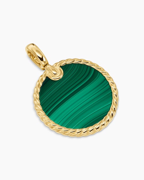 Womens DY Elements® Disc Pendant in 18ct Yellow Gold with Malachite, 24mm