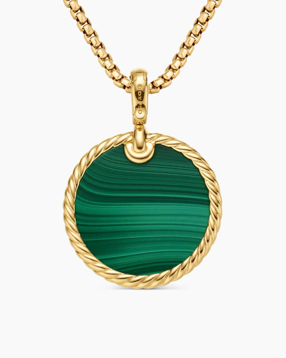 Womens DY Elements® Disc Pendant in 18ct Yellow Gold with Malachite, 24mm