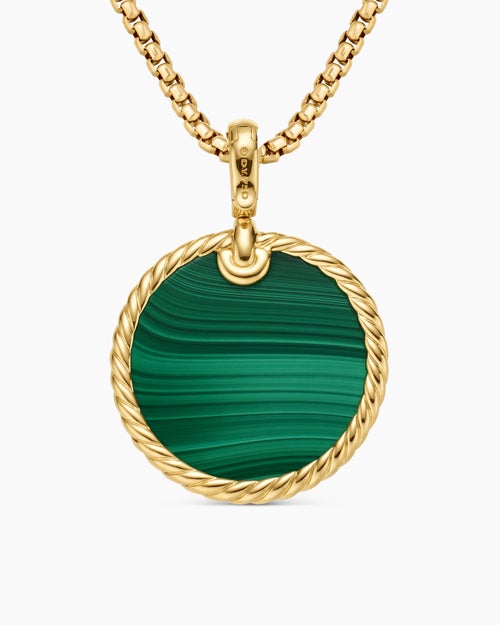 Pendentif disque DY Elements® en or jaune 18 carats avec malachite, 24 mm femmes