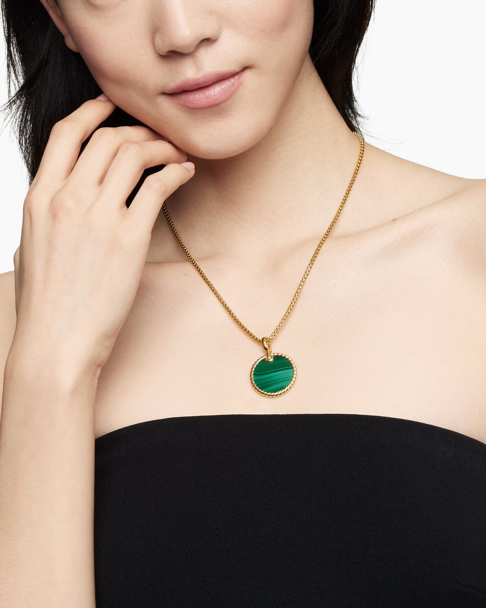 Womens DY Elements® Disc Pendant in 18ct Yellow Gold with Malachite, 24mm