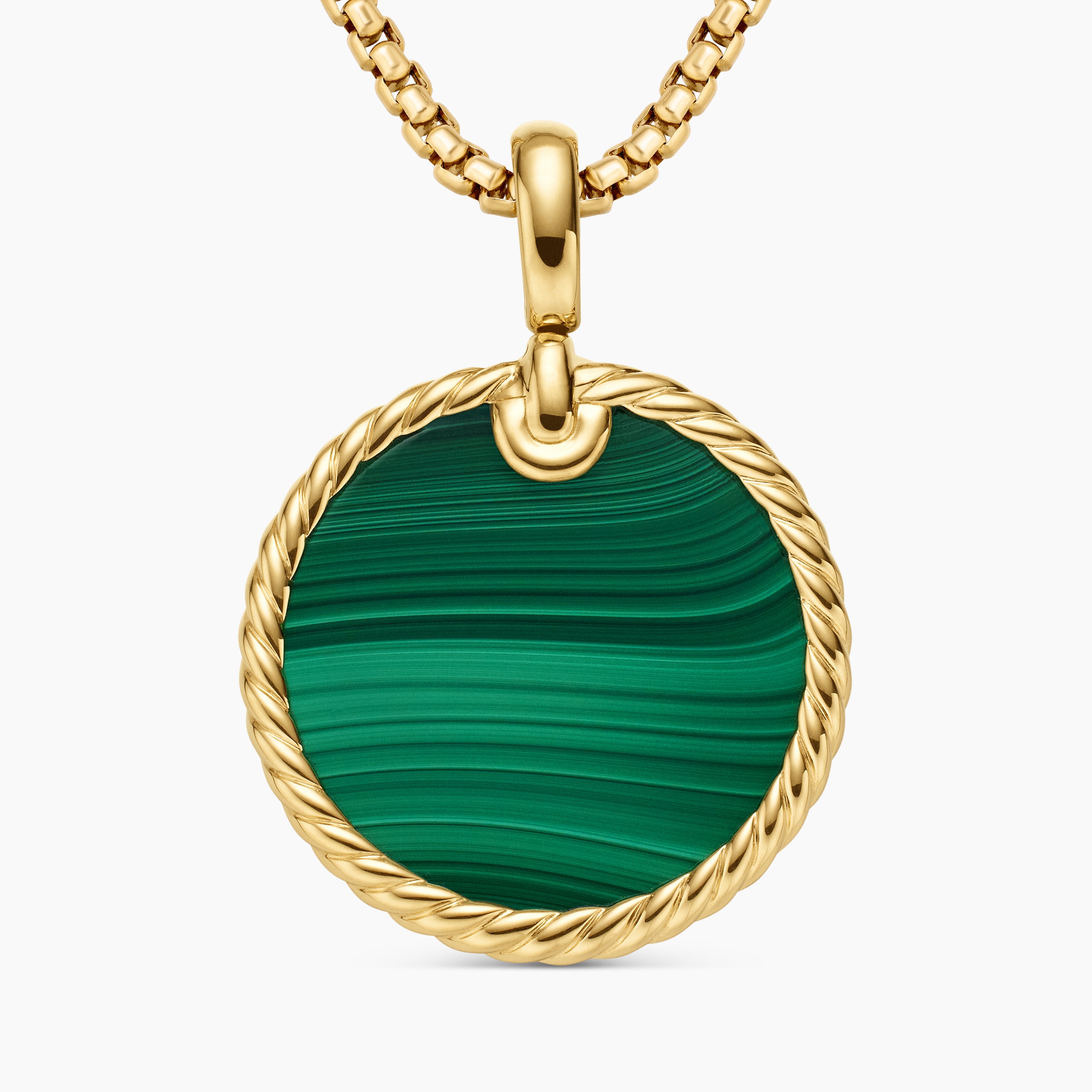 Womens DY Elements&reg; Disc Pendant in 18ct Yellow Gold with Malachite, 24mm
