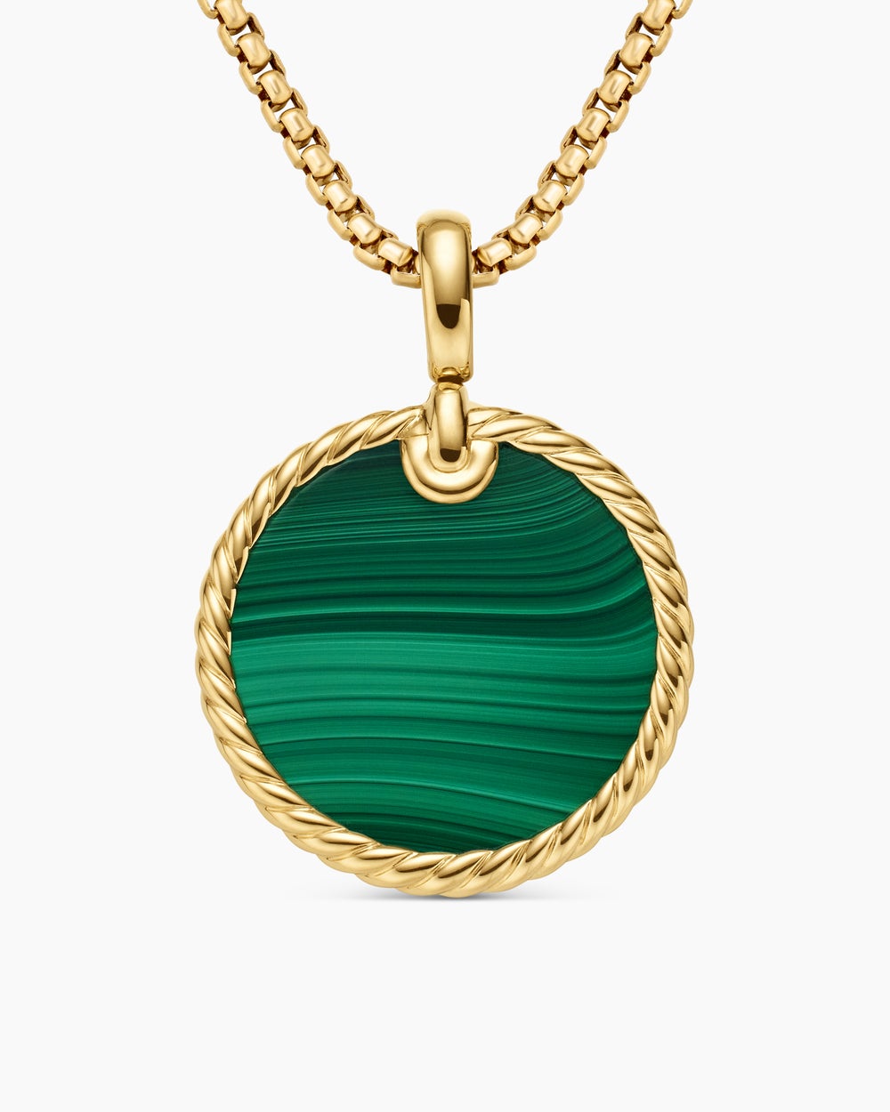 Womens DY Elements® Disc Pendant in 18ct Yellow Gold with Malachite, 24mm