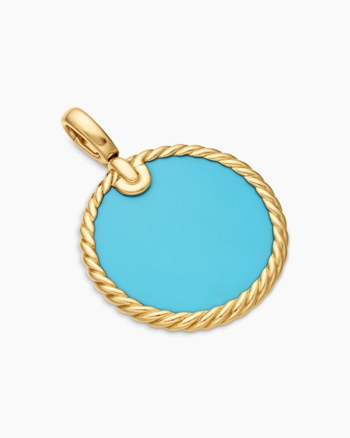Womens DY Elements® Disc Pendant in 18K Yellow Gold with Turquoise, 24mm