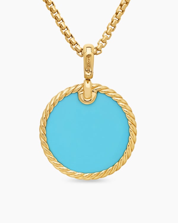 DY Elements® Disc Pendant in 18K Yellow Gold with Turquoise, 24mm
