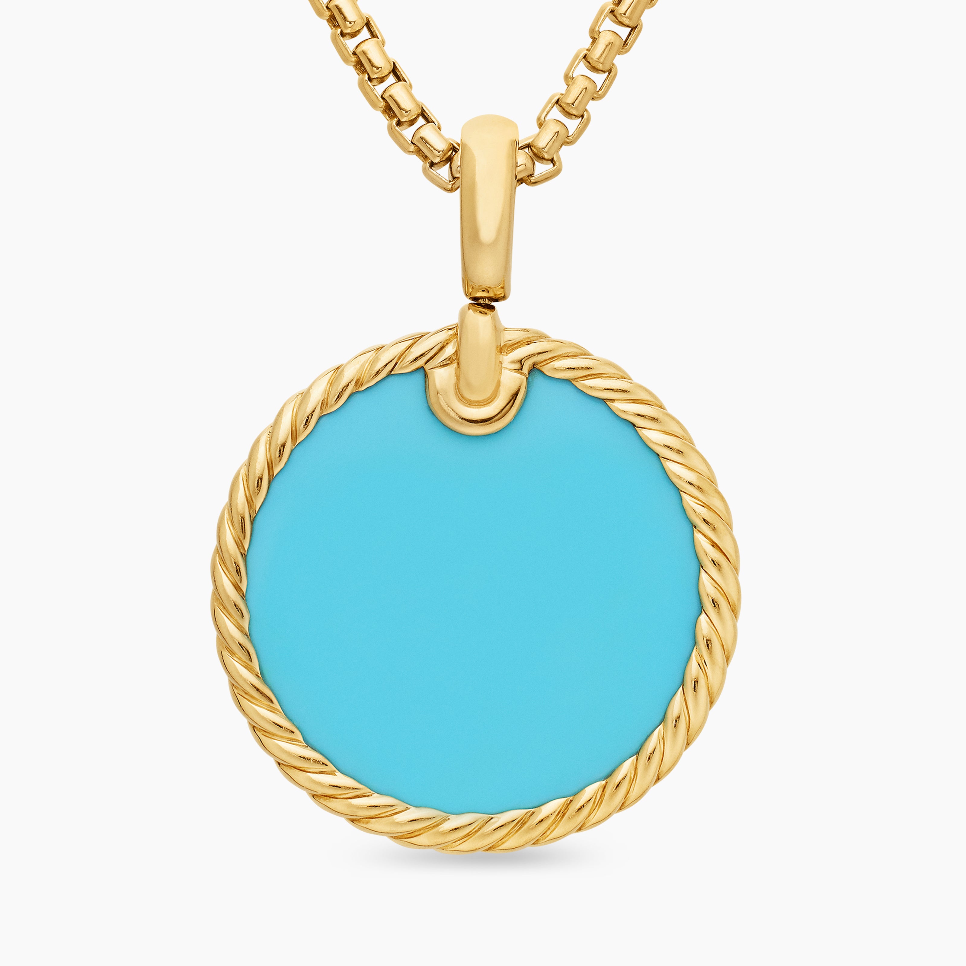 Womens DY Elements&reg; Disc Pendant in 18K Yellow Gold with Turquoise, 24mm