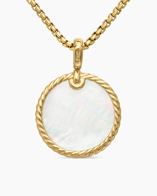 Pendentif disque DY Elements® en or jaune 18 carats avec onyx noir réversible en nacre, 24 mm femme