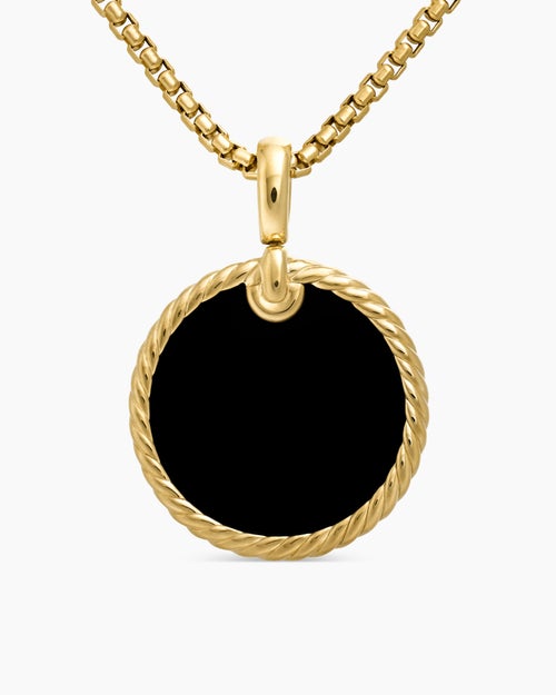 Pendentif disque DY Elements® en or jaune 18 carats avec onyx noir réversible en nacre, 24 mm femme