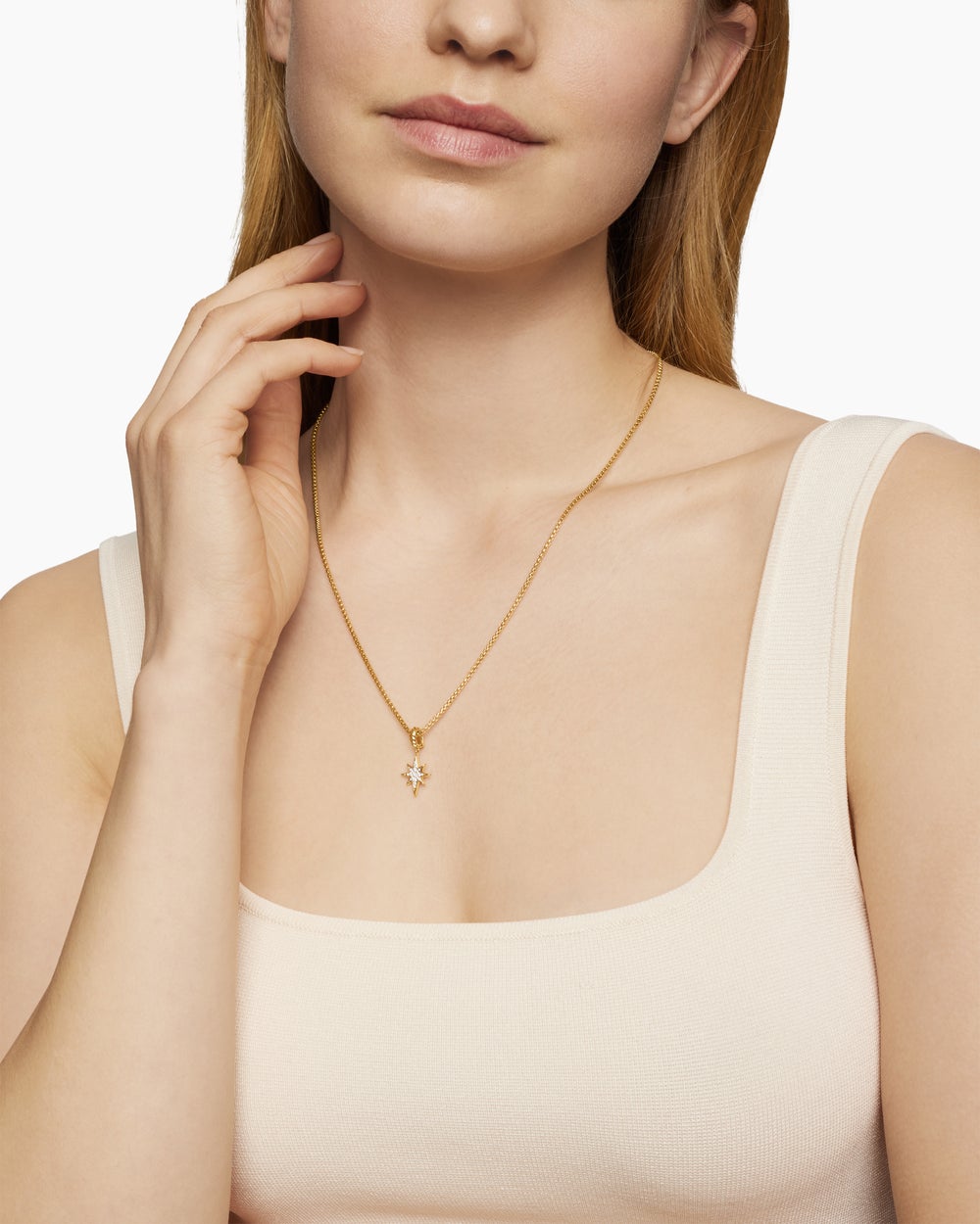 Womens North Star Amulet in 18K Yellow Gold with Diamonds, 15mm