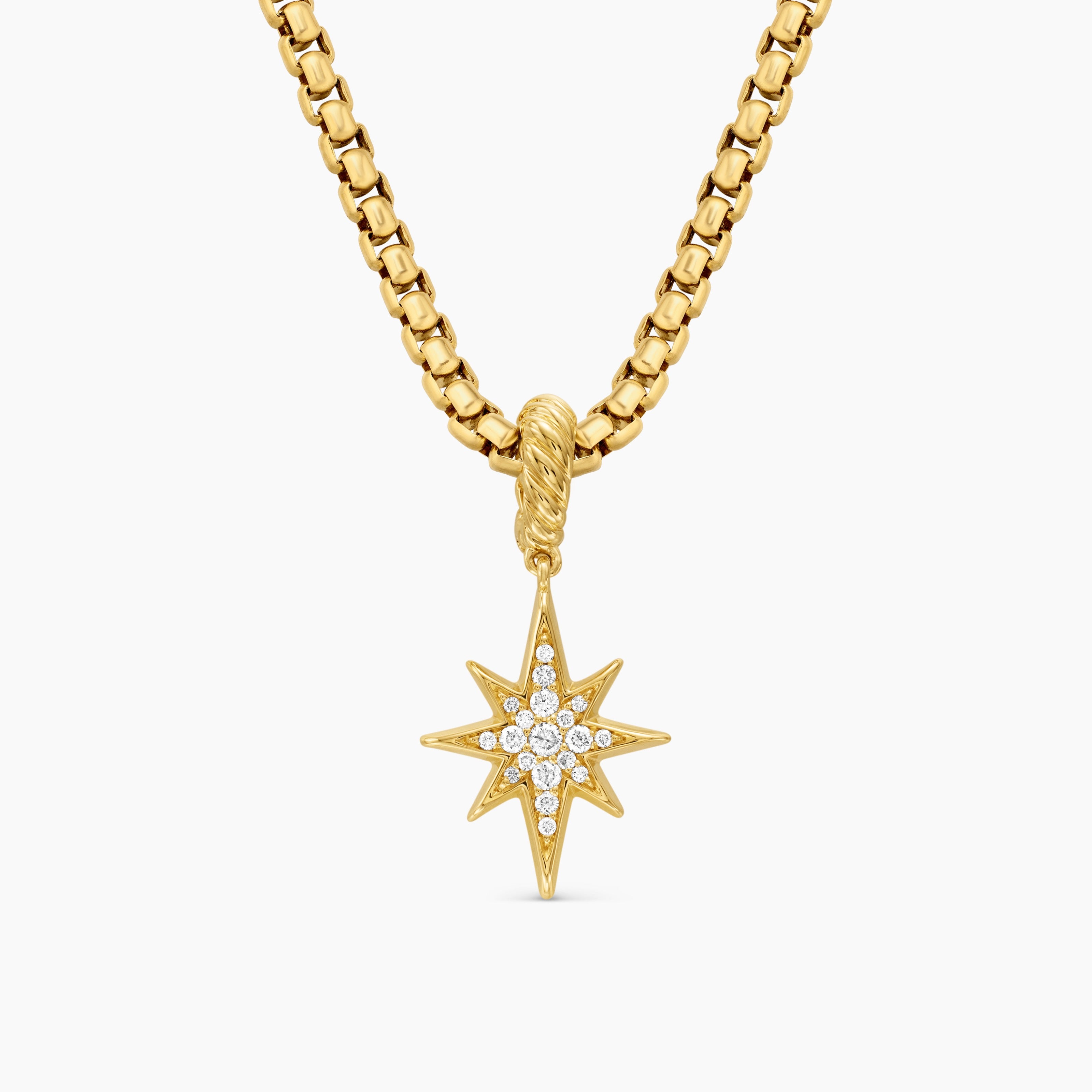 Womens North Star Amulet in 18K Yellow Gold with Diamonds, 15mm