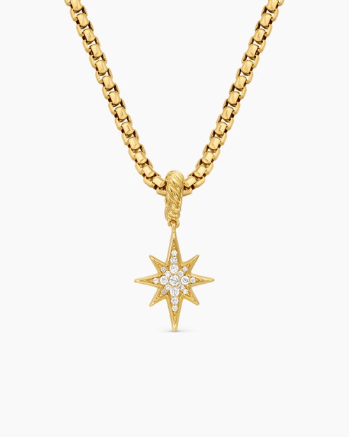 Womens North Star Amulet in 18K Yellow Gold with Diamonds, 15mm