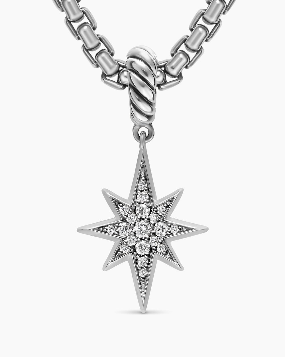 Womens Pavé North Star Amulet in Sterling Silver with Diamonds, 15mm