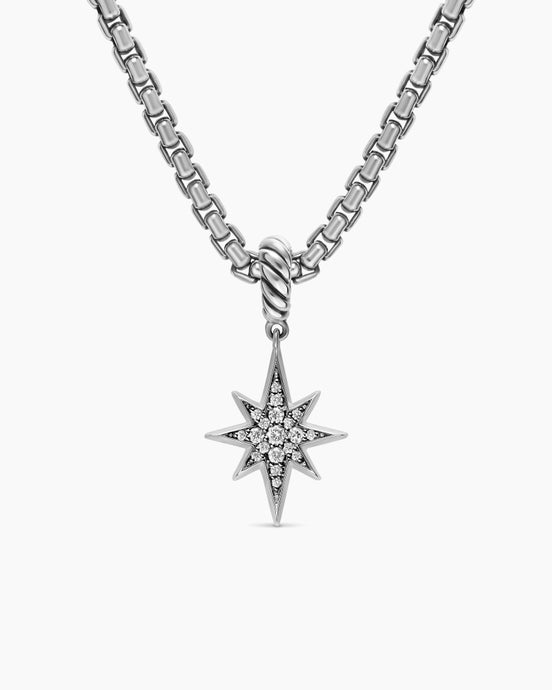 Pavé North Star Amulet in Sterling Silver with Diamonds, 15mm