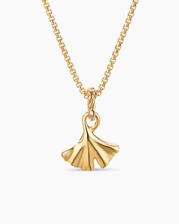 Ginkgo Amulet in 18K Yellow Gold with Diamonds, 17mm
