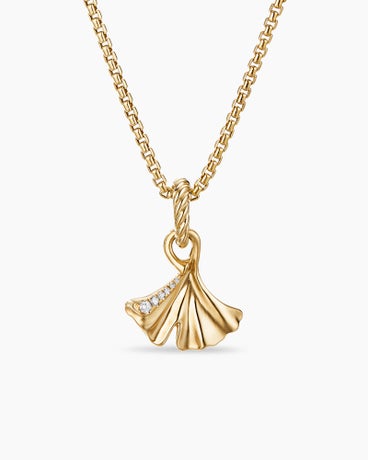 Ginkgo Amulet in 18K Yellow Gold with Diamonds, 17mm